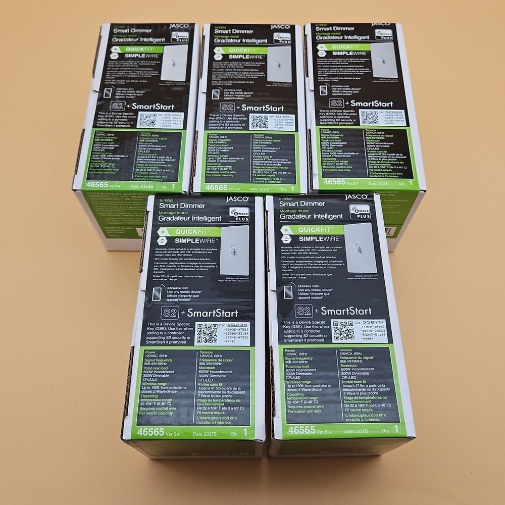 Lot Of 5 Jasco In-Wall Smart Dimmer Light Switch Z-Wave Plus Model 46565‎ NEW